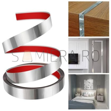 Bandă metalică adezivă din inox, finisaj oglindă, Silver